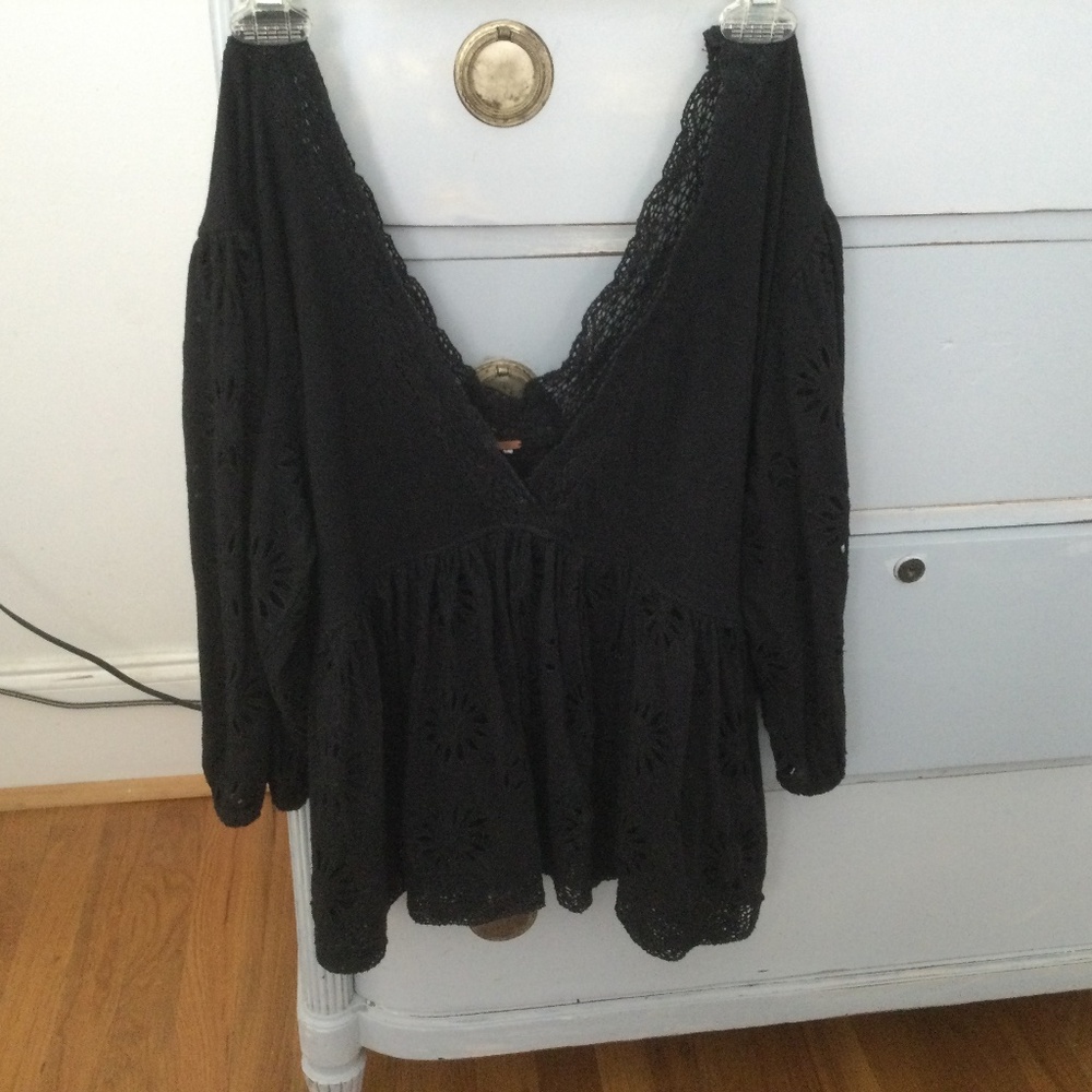 Free People Black BoHo Top